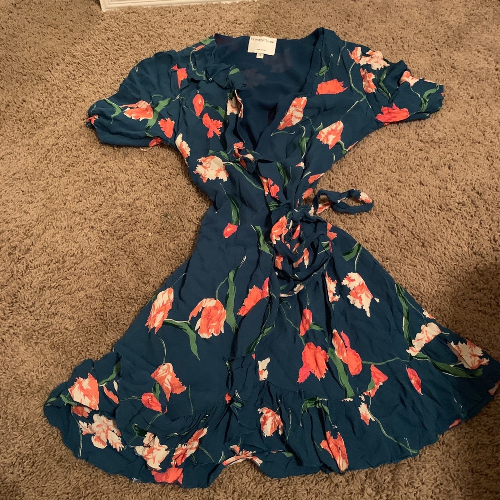 Privacy Please Teal Floral Wrap Summer Dress